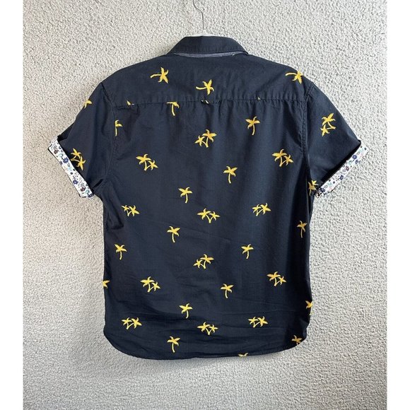 Denim & Flower Shirt Mens Size Large Blue Palm Tree Button Up Short Sleeve - Picture 2 of 11